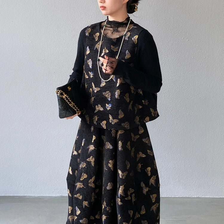 Butterfly-Motif Top and Skirt Set