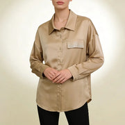 Glossy Patch-Pocket Button Shirt