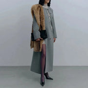 Round-Neck Button-Front Long Coat