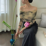 Abstract-Print Ruched Off-Shoulder Top