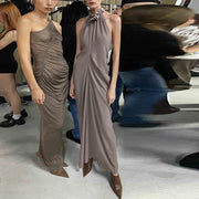 Gathered Halter Long Dress