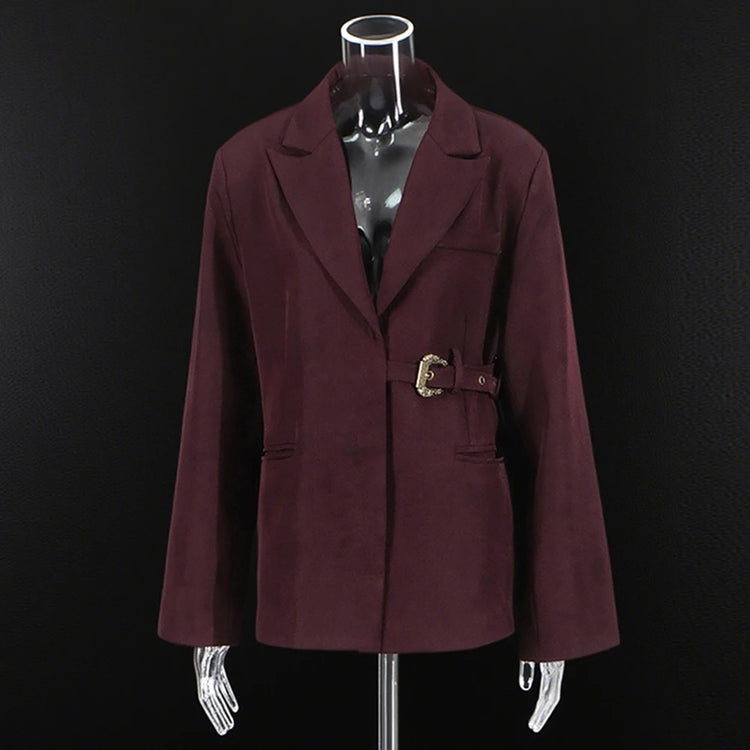 Buckle-Waist Notched-Lapel Blazer
