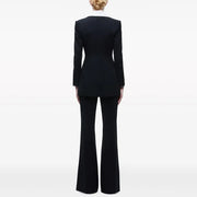 Contrast-Lapel Single-Button Blazer