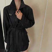 Stand-Collar Tie-Waist Jacket
