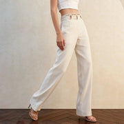 Cutout-Waist Straight-Leg Pants