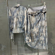 Abstract-Print Shirt and Skirt Set