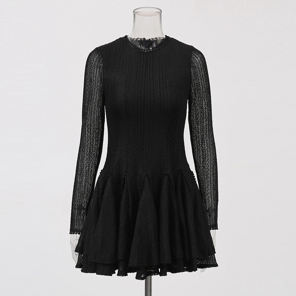 Textured Long-Sleeve Mini Dress