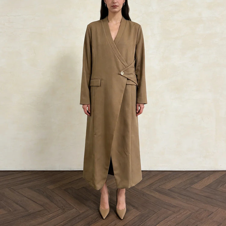 Asymmetric Single-Button Long Coat