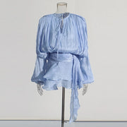 Ruched Balloon-Sleeve Mini Dress
