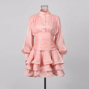 Ruched-Waist Ruffled Mini Dress