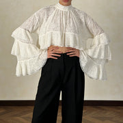 Tiered-Sleeve Cropped Blouse