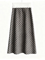 Diagonal-Stripe A-Line Long Skirt