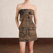 Strapless Cargo-Pocket Mini Dress