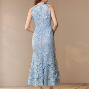 Floral Applique Sleeveless Long Dress