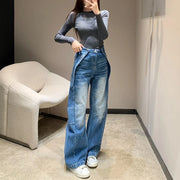 Wide-Leg Faded Jeans