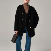 Textured V-Neck Button Coat