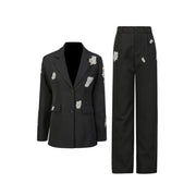 Embellished Blazer and Wide-Leg Pants Set