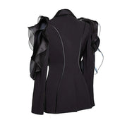 Sheer Ruffle-Trim Blazer