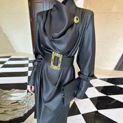 Draped High-Neck Dress
