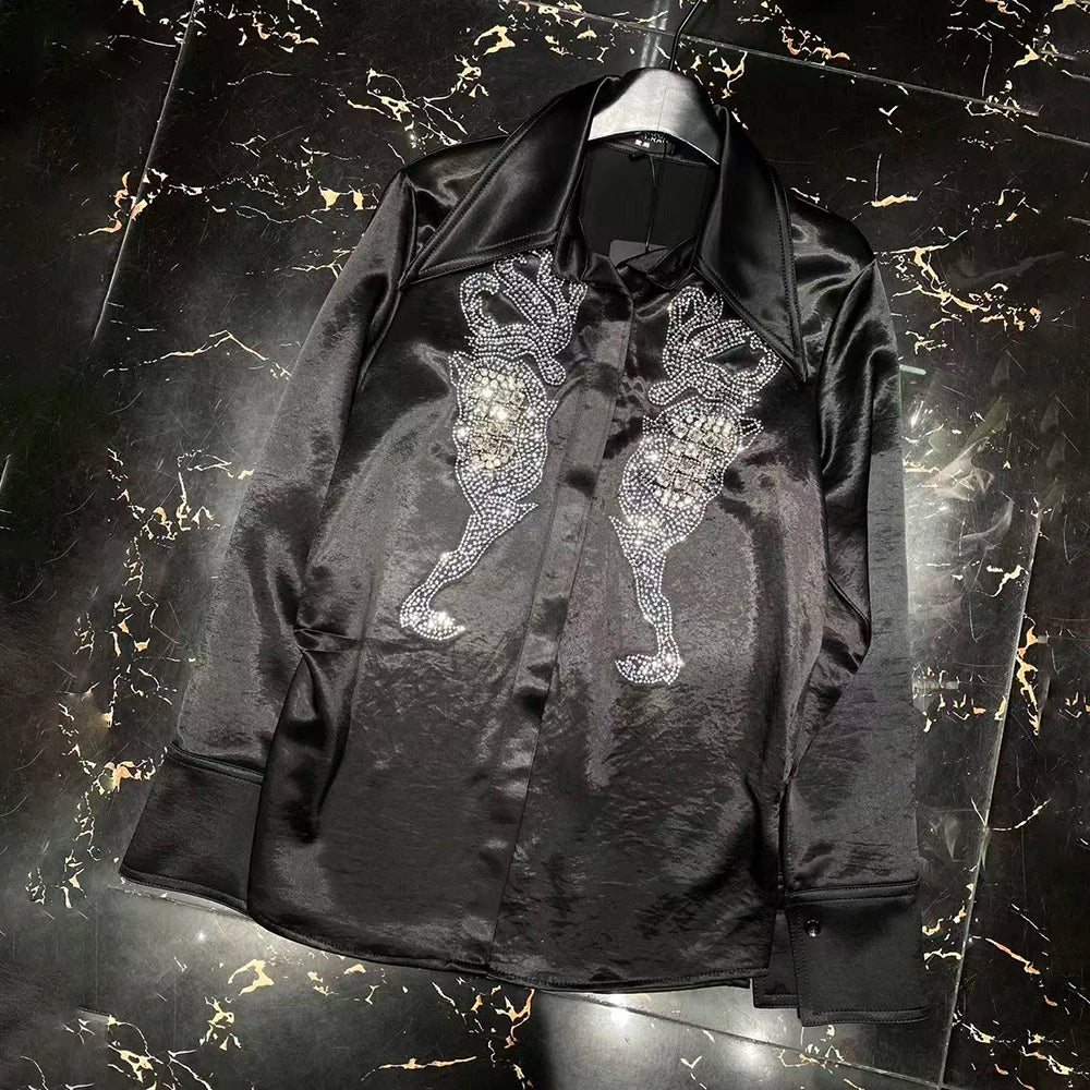 Embellished Glossy Button Shirt