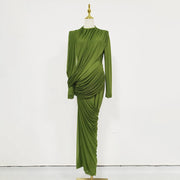 Ruched Long-Sleeve Long Dress