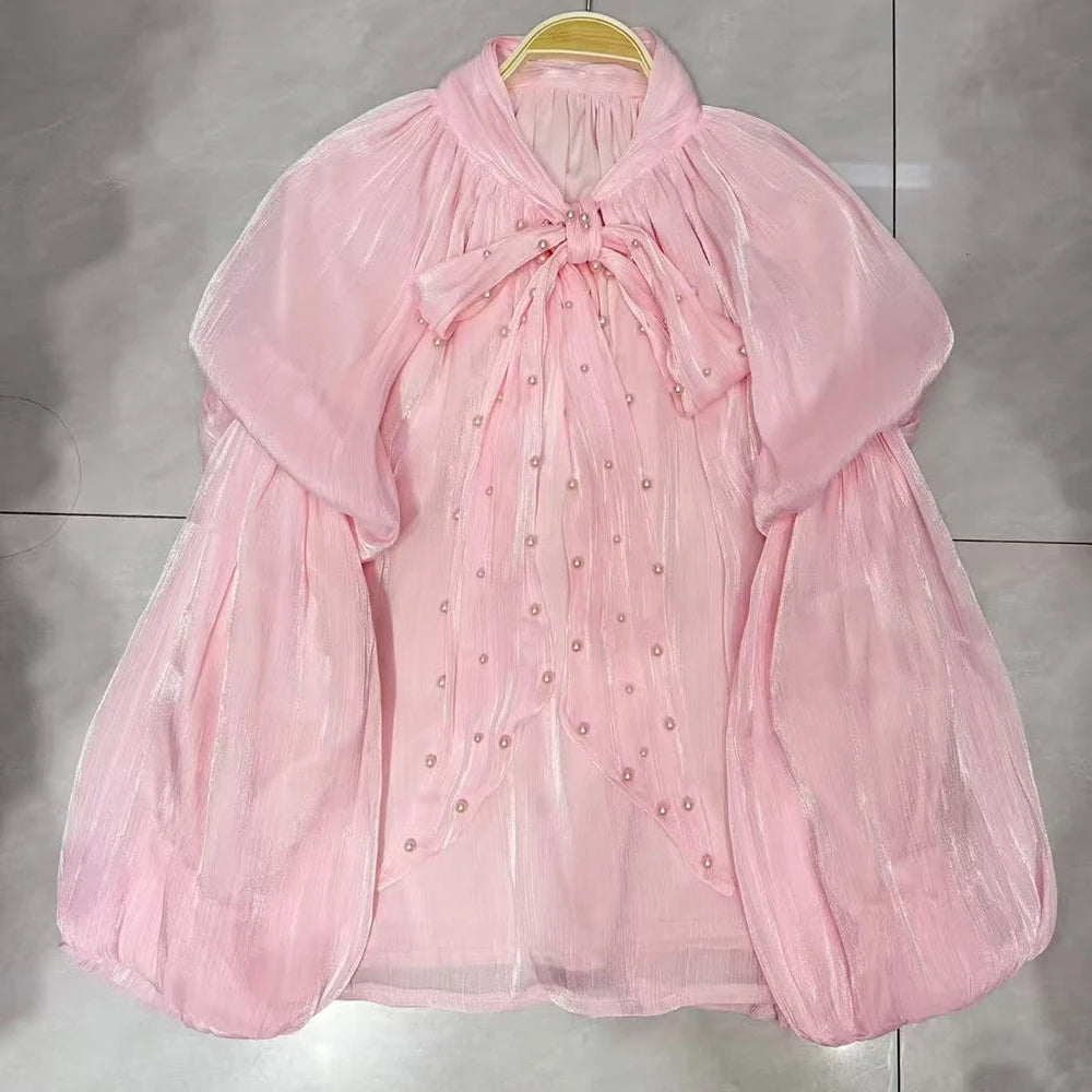 Embellished Tiered-Sleeve Blouse