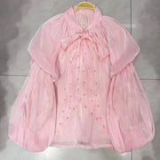 Embellished Tiered-Sleeve Blouse