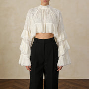 Tiered-Sleeve Cropped Blouse