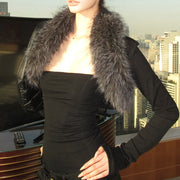 Fluffy-Collar Bolero and Tube Top Set