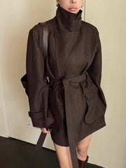 Stand-Collar Tie-Waist Jacket