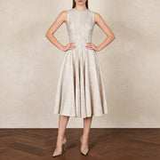 Pleated Sleeveless Flared Dress