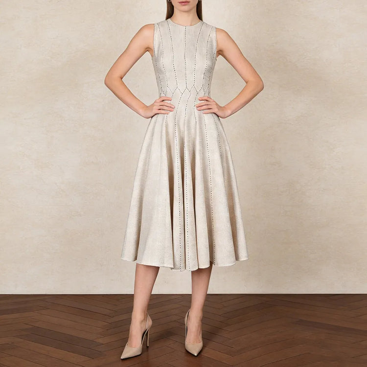 Pleated Sleeveless Flared Dress