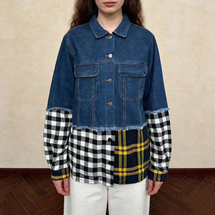 Mixed-Check Paneled Jacket