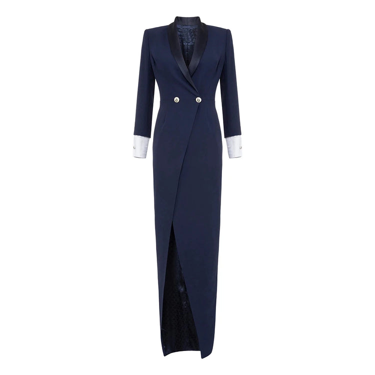 Shawl-Collar Long Blazer Dress