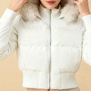 Fluffy-Collar Zip-Up Puffer Jacket