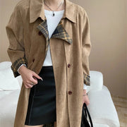 Plaid-Trim Longline Coat