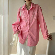 Lace-Panel Relaxed Button Shirt