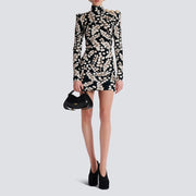 Floral High-Neck Mini Dress