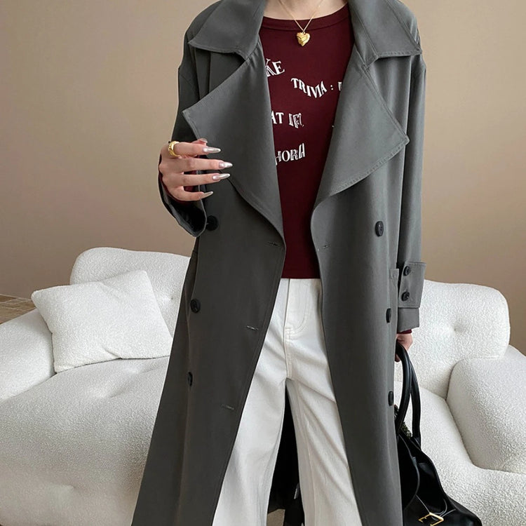 Wide-Lapel Long Trench Coat