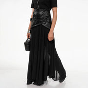 Pleated Sheer-Panel Maxi Skirt