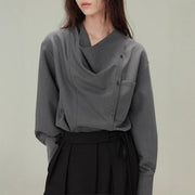 Draped Cowl-Neck Long-Sleeve Blouse