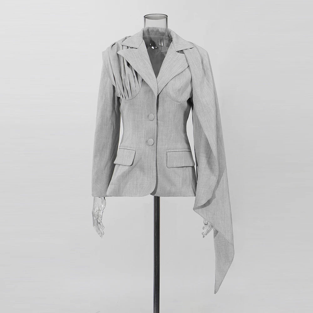 Draped-Panel Tailored Blazer