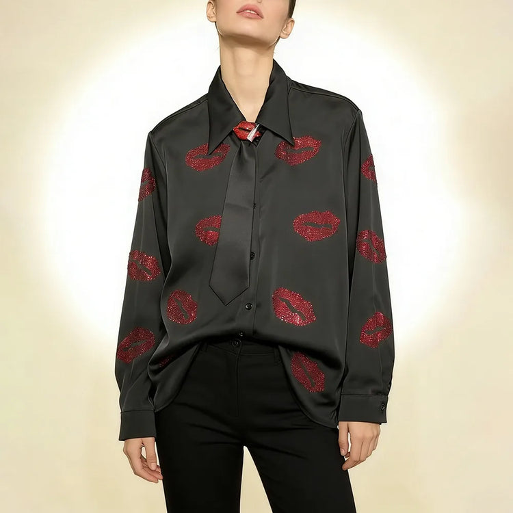 Lip-Motif Collared Shirt