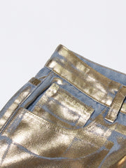 Metallic-Look Wide-Leg Cargo Pants