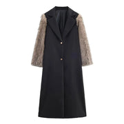 Contrast-Textured Sleeve Long Coat