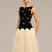 Contrast-Bodice Sleeveless Long Dress