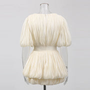 Rosette Puff-Sleeve Mini Dress