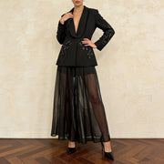 Shawl-Collar Jacket and Sheer Pants Set