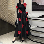 Floral Applique Long-Sleeve Dress