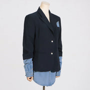 Contrast-Cuff Layered-Hem Blazer